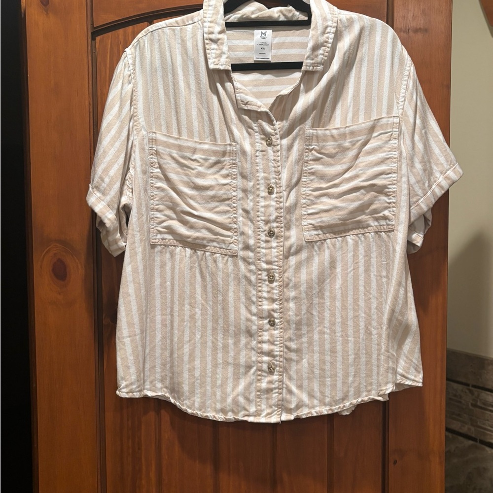 Striped Cream Button-Up Women's Top